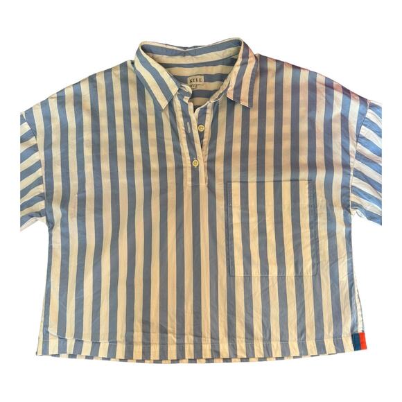 Kule The Keaton Crop Button Down Shirt white & sky blue size small - Picture 7 of 14